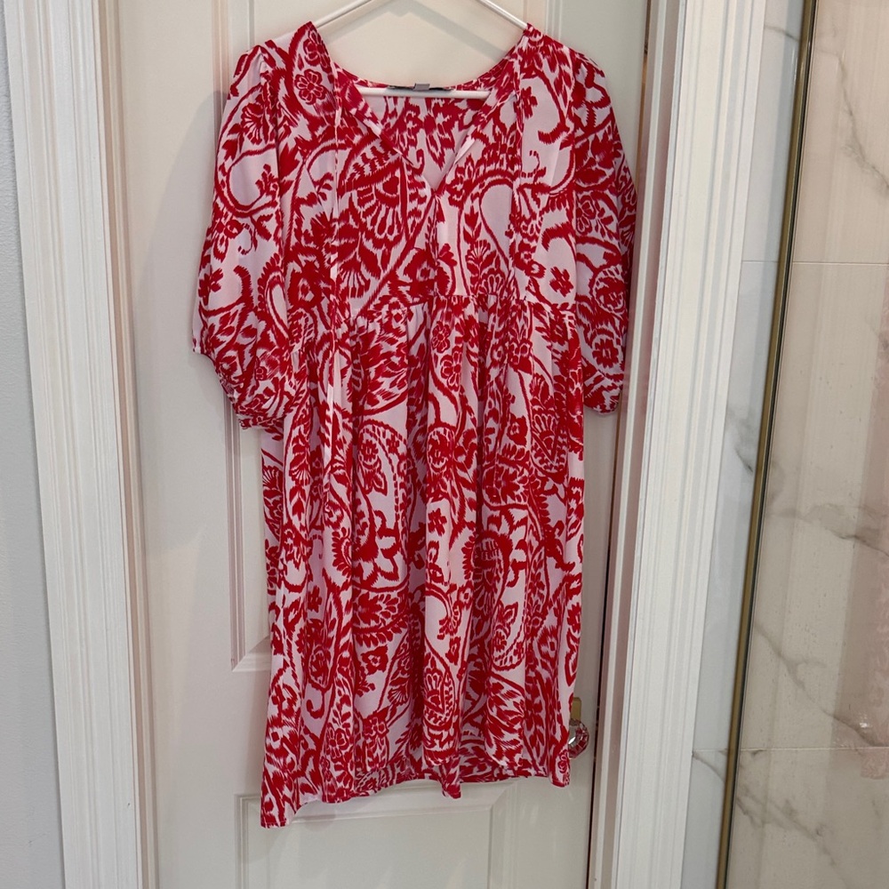 Red & White Floral Print Women’s Dress